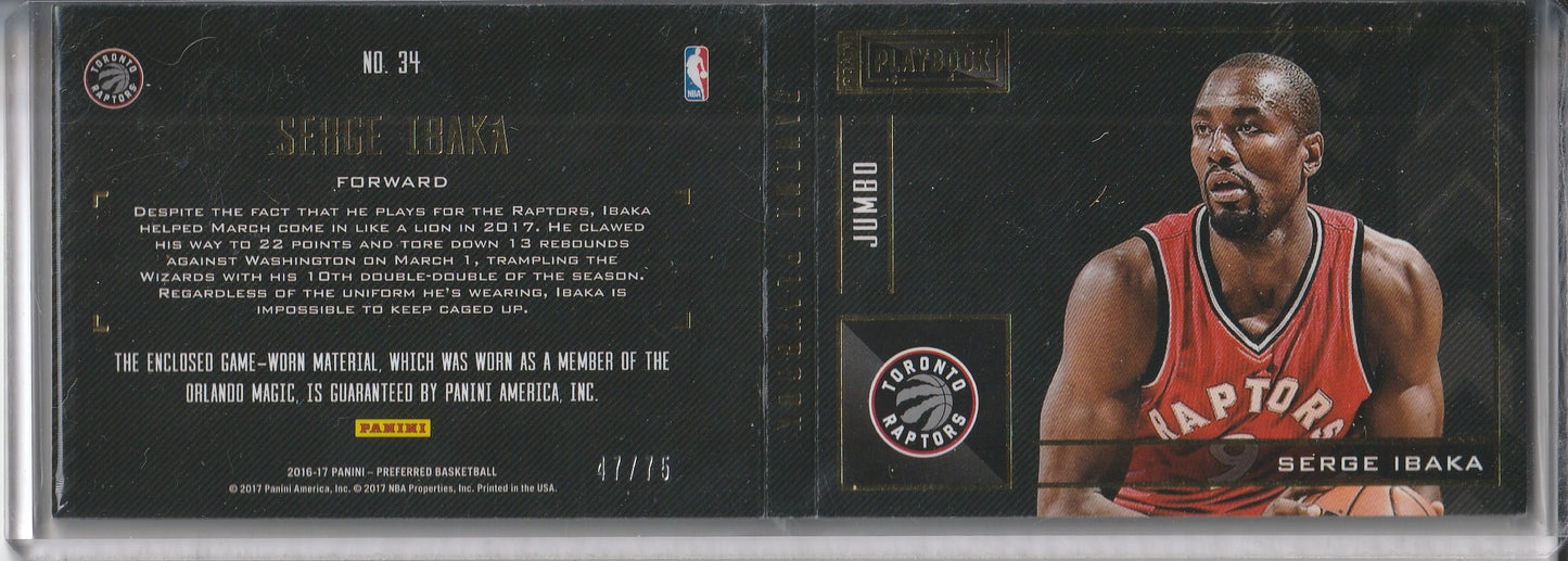 2016-17 Panini Preferred Basketball - Serge Ibaka 'Jumbo Playbook' Double Game Worn Relic /75