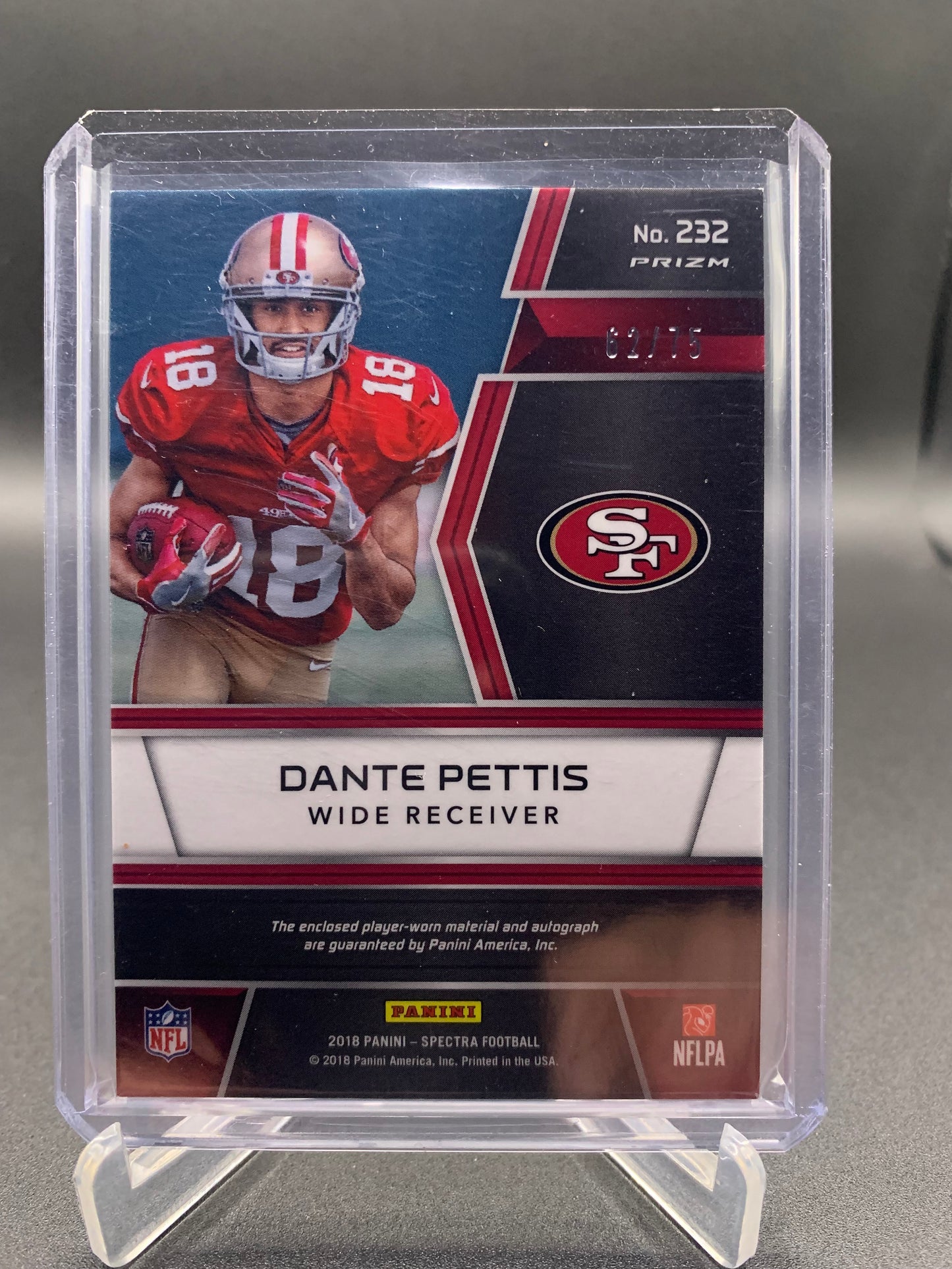 2018 Panini Spectra Football - Dante Pettis ‘Rookie Patch Autographs’ RC Rookie /75 *Player Worn*