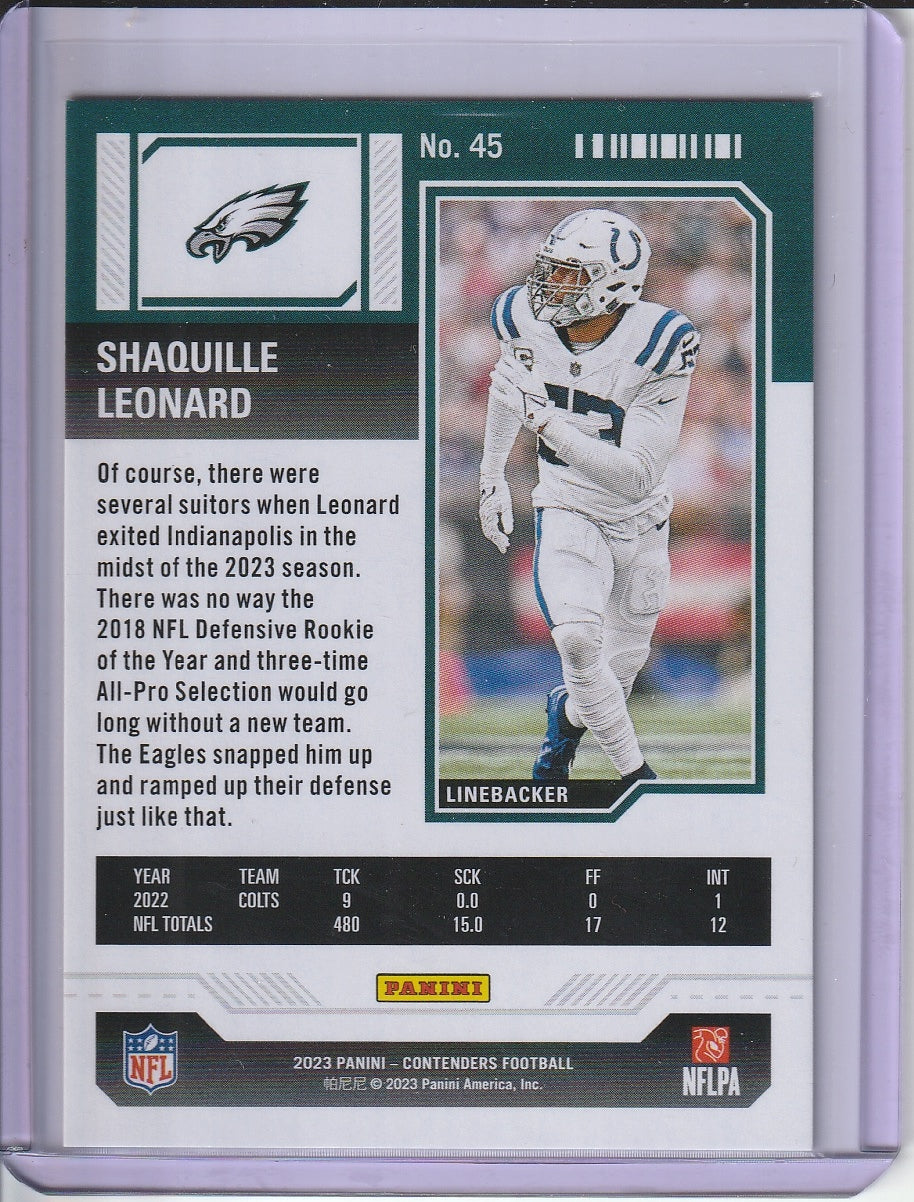 2023 Panini Contenders Football - Shaquille Leonard 'Green Laser'