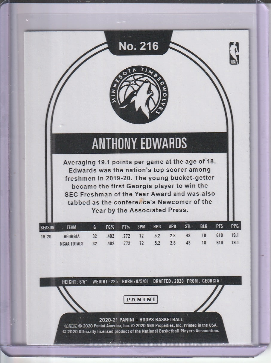 2020-21 Panini Hoops Basketball - Anthony Edwards RC Rookie