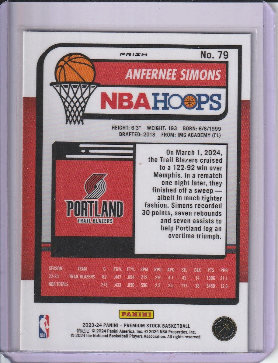 2023-24 Panini Premium Stock Hoops Basketball - Anfernee Simons 'Seismic'