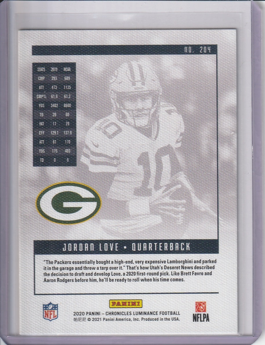 2020 Panini Chronicles Luminance Football - Jordan Love Rookie RC