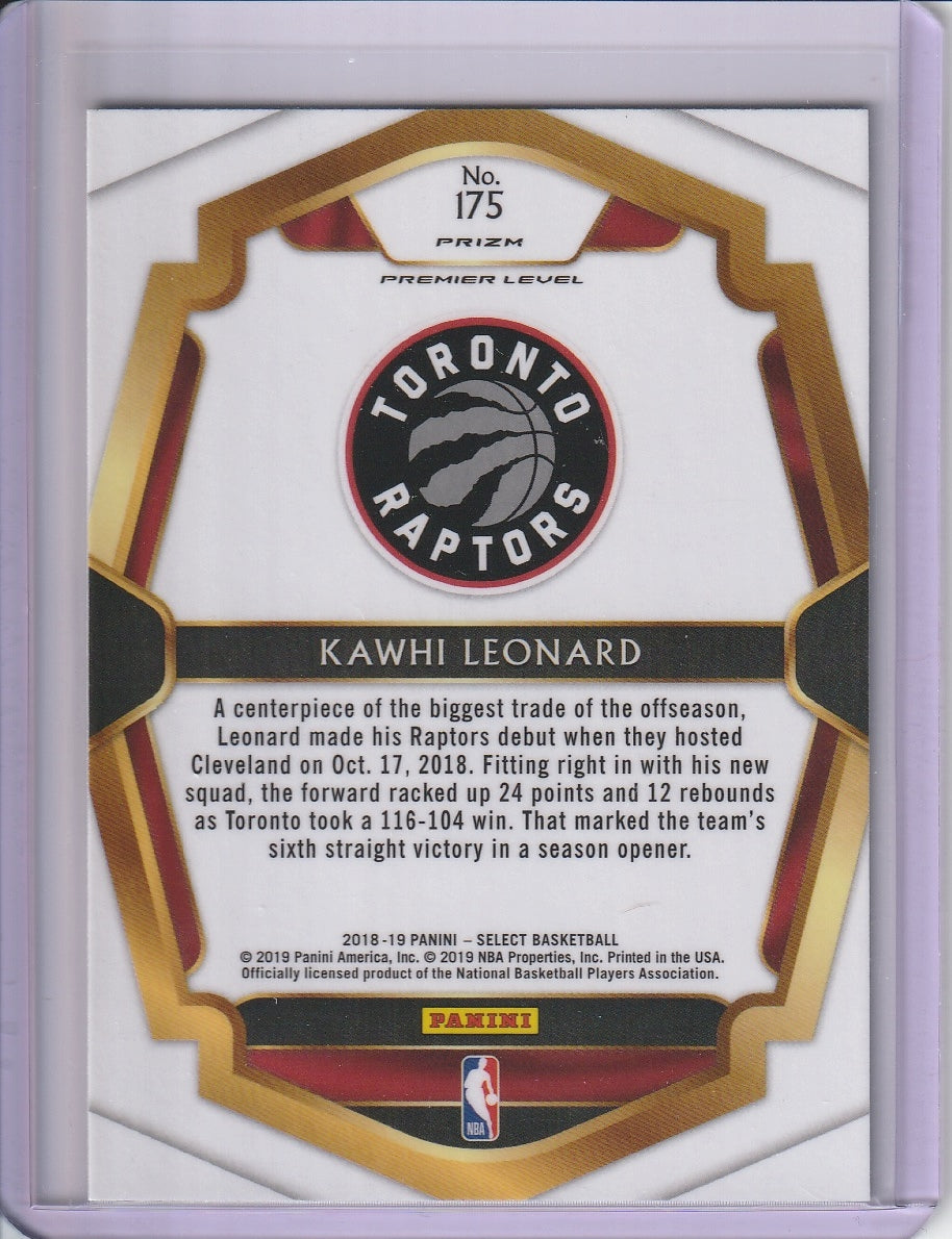 2018-19 Panini Select Basketball - Kawhi Leonard 'Premier Level' Silver Prizm Holo