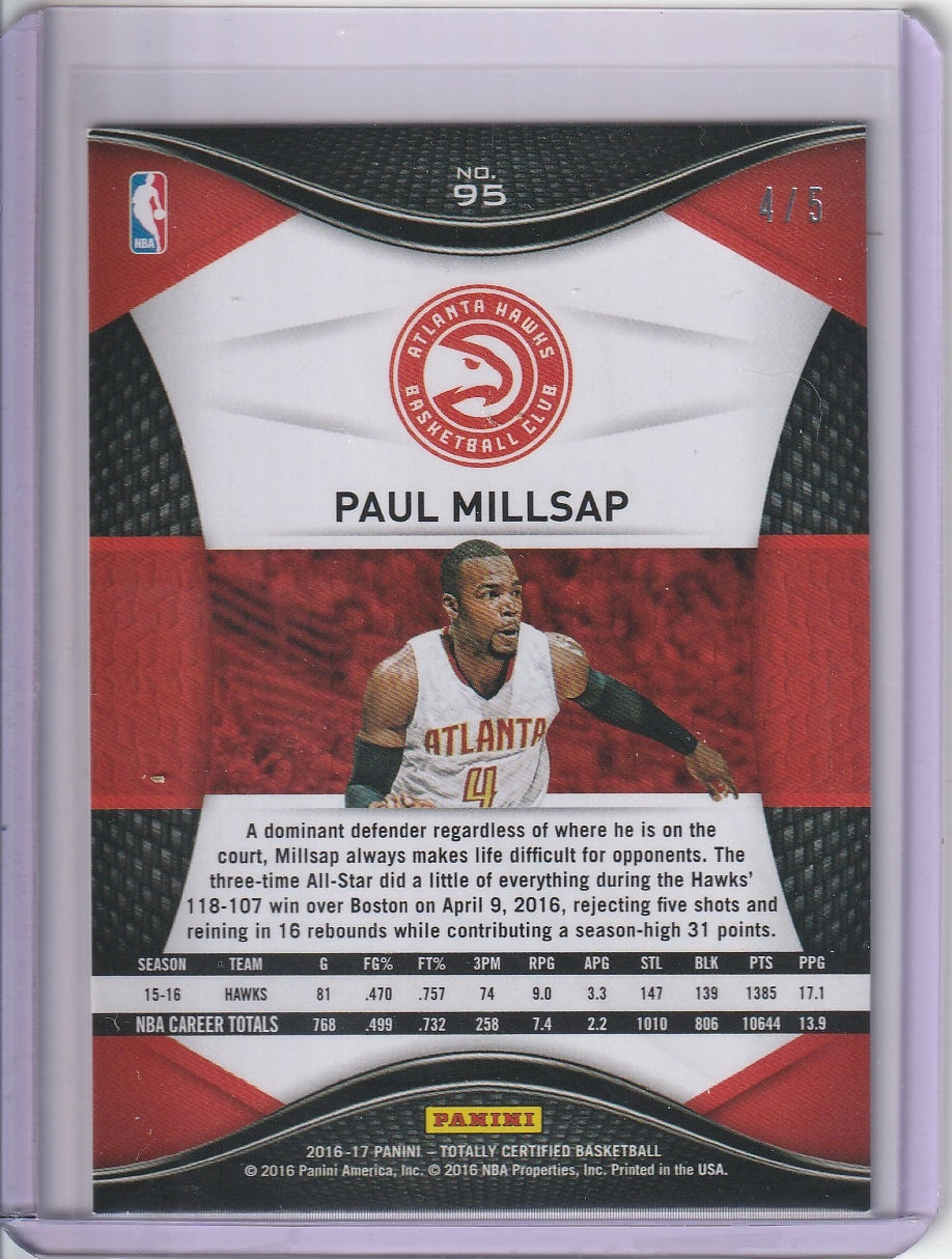 2016-17 Panini Totally Certified Basketball - Paul Millsap 'Green' 4/5 *Jersey Numbered*
