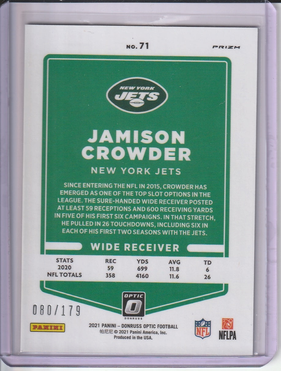 2021 Panini Donruss Optic Football - Jamison Crowder 'Blue Prizm Holo' /179