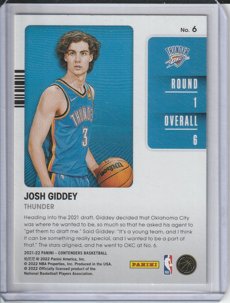 2021-22 Panini Contenders Basketball - Josh Giddey '2021 Draft Class' RC Rookie