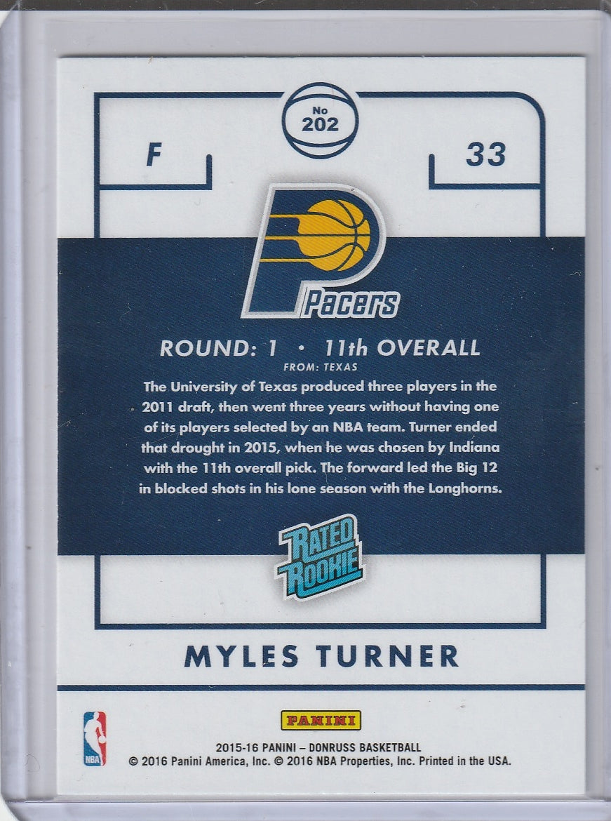 2015-16 Panini Donruss Basketball - Myles Turner 'Rated Rookie' RC Rookie