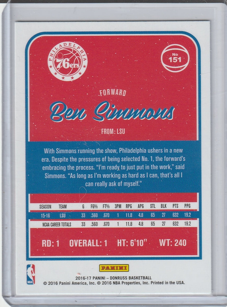 2016-17 Panini Donruss Basketball - Ben Simmons RC Rookie