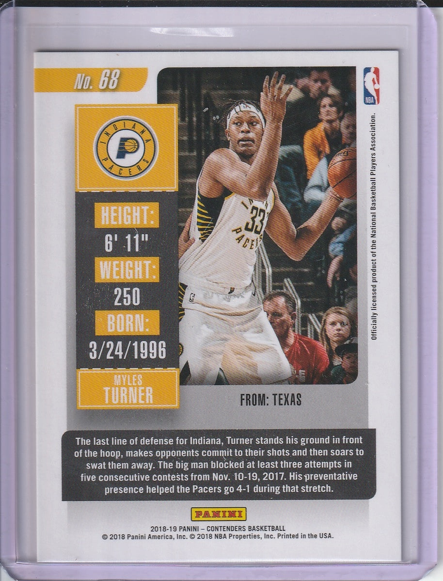 2018-19 Panini Contenders Basketball - Myles Turner 'The Finals Ticket' /99