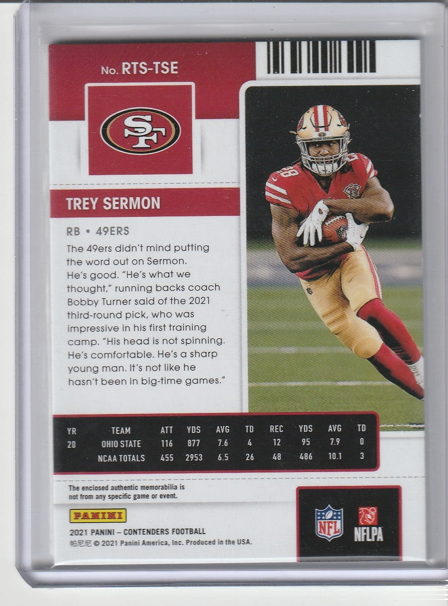 2021 Panini Contenders Football - Trey Sermon 'Rookie Ticket' Relic RC