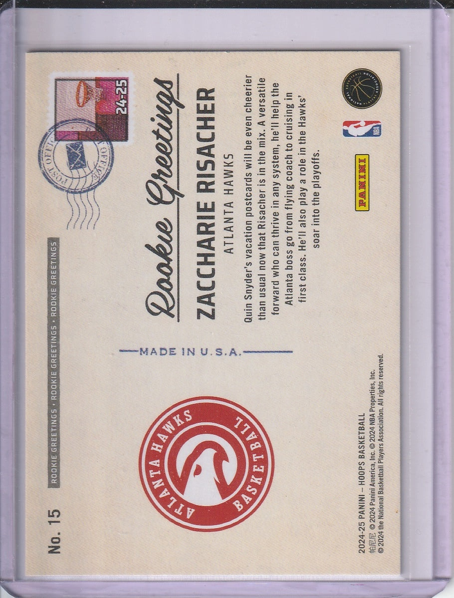 2024-25 Panini Hoops Basketball - Zaccharie Risacher 'Rookie Greetings' RC Rookie