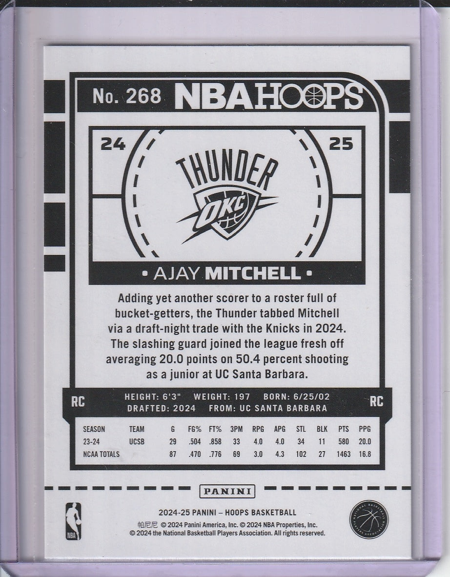 2024-25 Panini Hoops Basketball - Ajay Mitchell 'Teal Explosion' RC Rookie