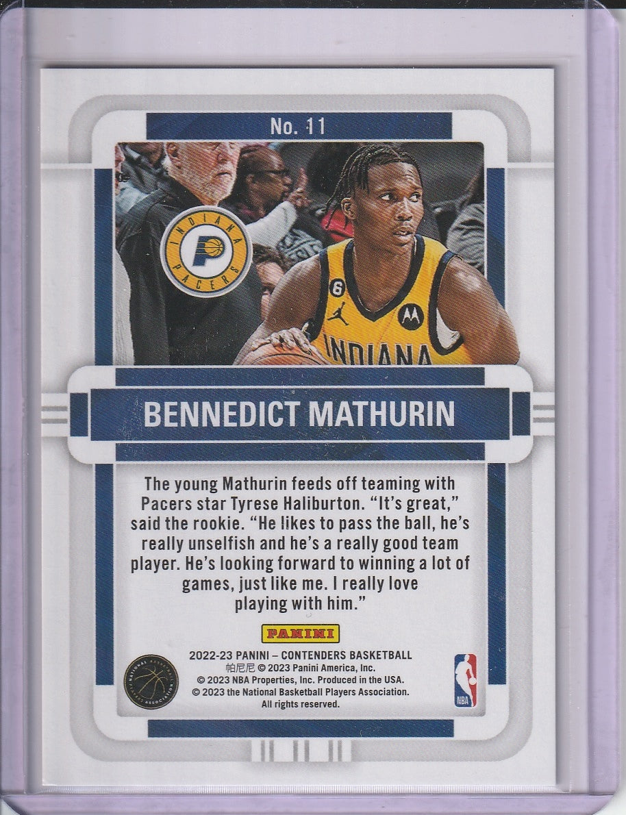 2022-23 Panini Contenders Basketball - Benedict Mathurin 'Rookie of the Year' RC Rookie
