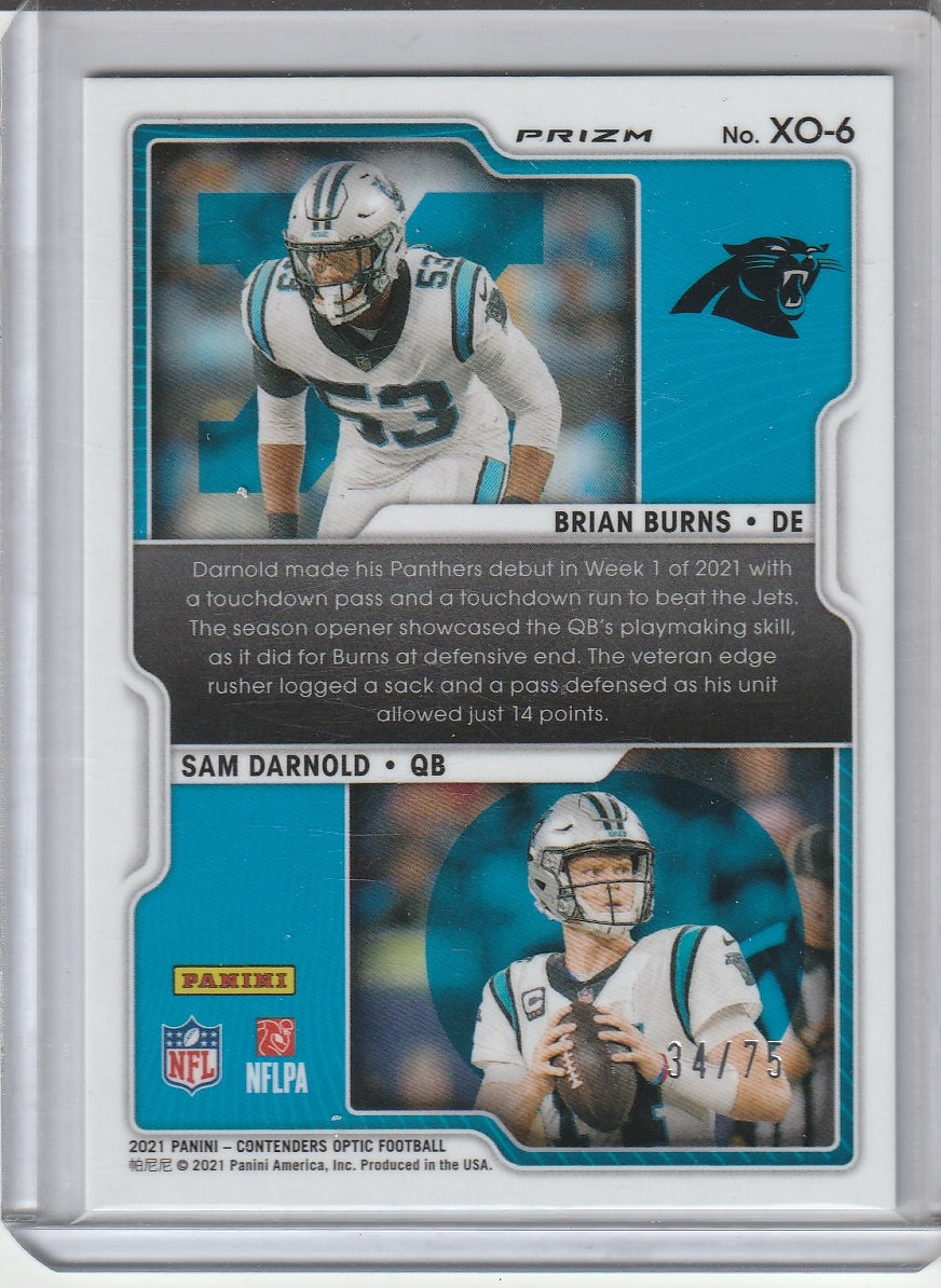 2021 Panini Contenders Optic Football - Sam Darnold / Brian Burns 'X's and O's' Pink Prizm /75