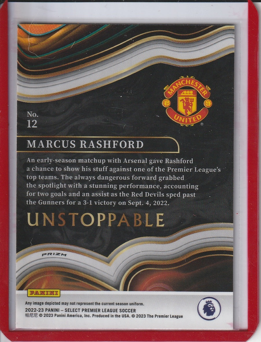 2022-23 Panini Select Premier League Soccer - Marcus Rashford 'Unstoppable' Silver Prizm Holo