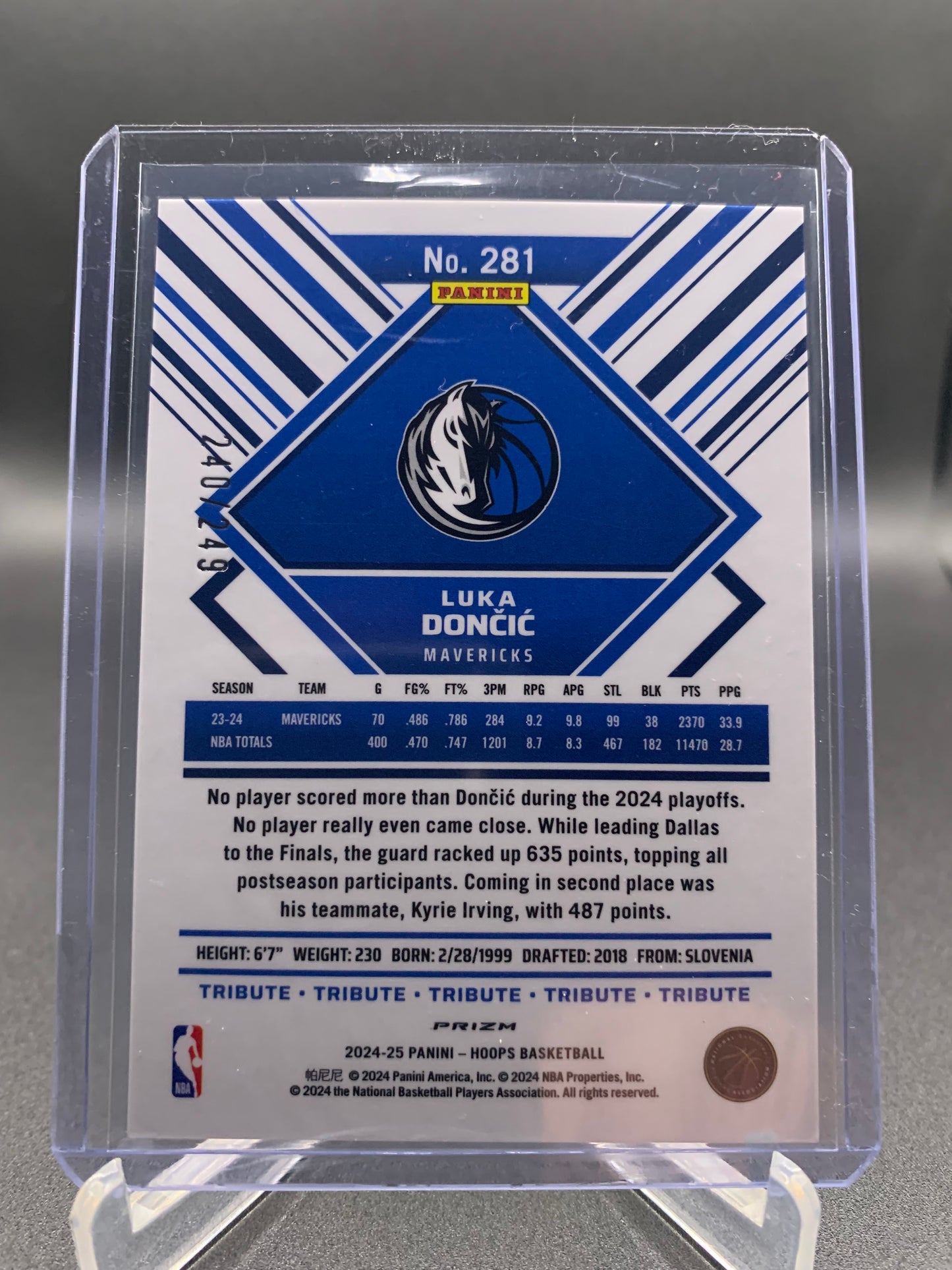 2024-25 Panini Hoops Basketball - Luka Doncic ‘Tribute Purple Holo’ /249