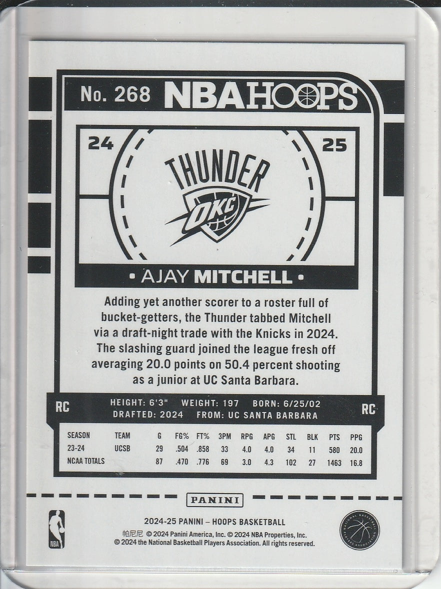 2024-25 Panini Hoops Basketball - Ajay Mitchell 'Purple' RC Rookie