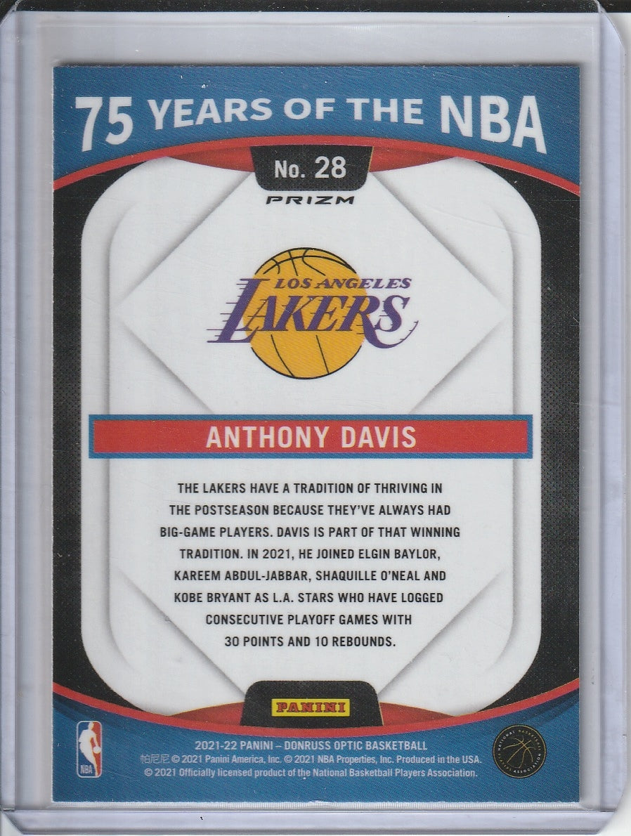 2021-22 Panini Donruss Optic Basketball - Anthony Davis '75 Years of the NBA' Silver Prizm