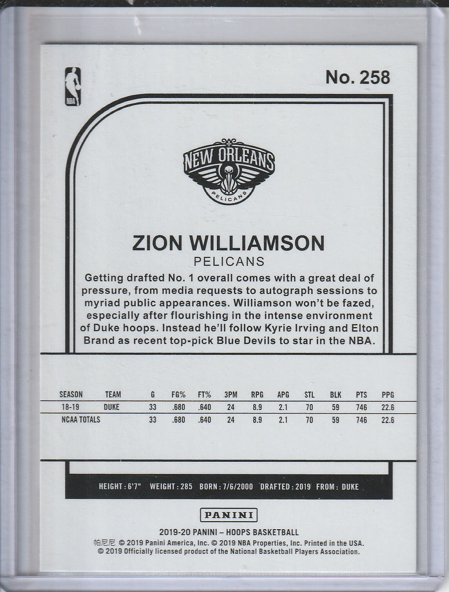 2019-20 Panini Hoops Basketball - Zion Williamson 'Winter' RC Rookie