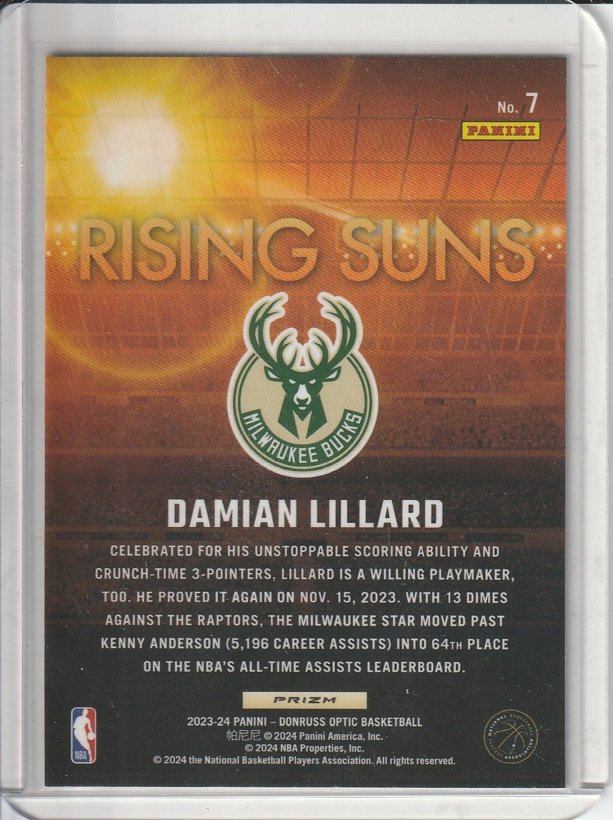 2023-24 Panini Donruss Optic Basketball - Damian Lillard 'Rising Suns' Silver Prizm Holo