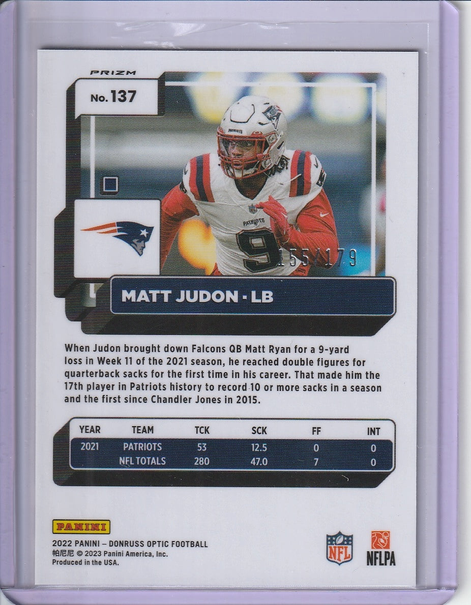 2022 Panini Donruss Optic Football - Matt Judon 'Blue Prizm Holo' /179