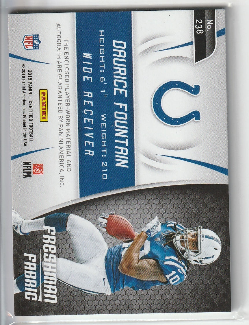 2018 Panini Certified Football - Daurice Fountain 'Freshman Fabric' Rookie Patch Auto /249 RPA *Game Worn*