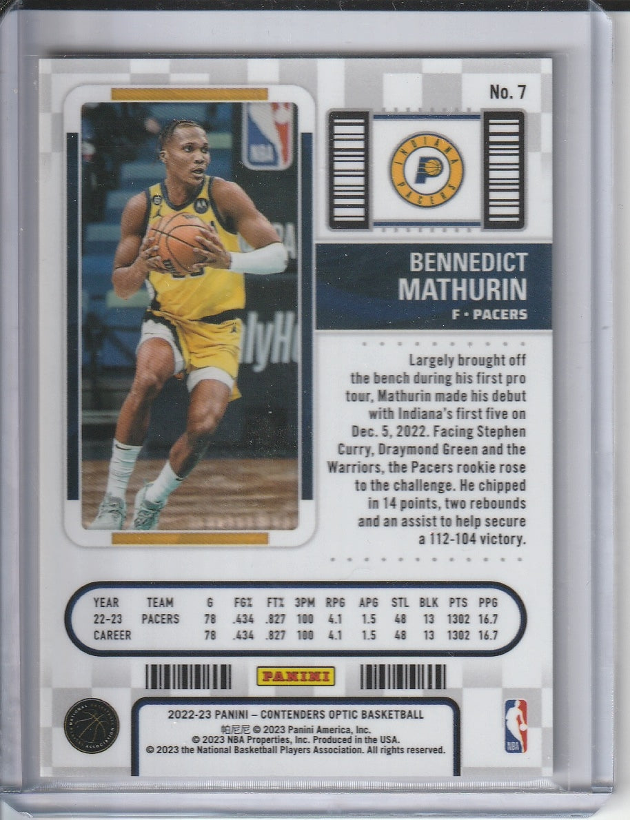 2022-23 Panini Contenders Optic Basketball - Bennedict Mathurin 'Rookie Ticket' RC Rookie