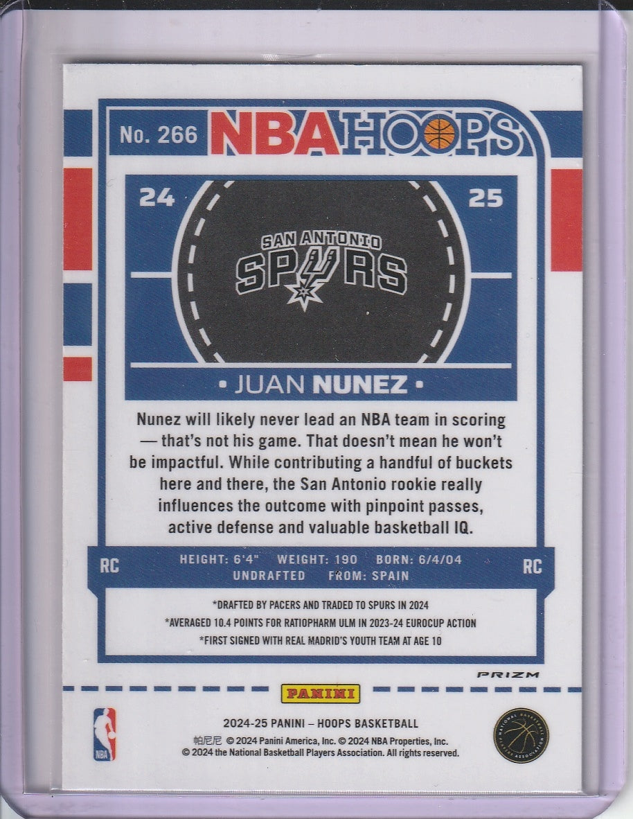 2024-25 Panini Hoops Basketball - Juan Nunez 'Green Prizm' RC Rookie