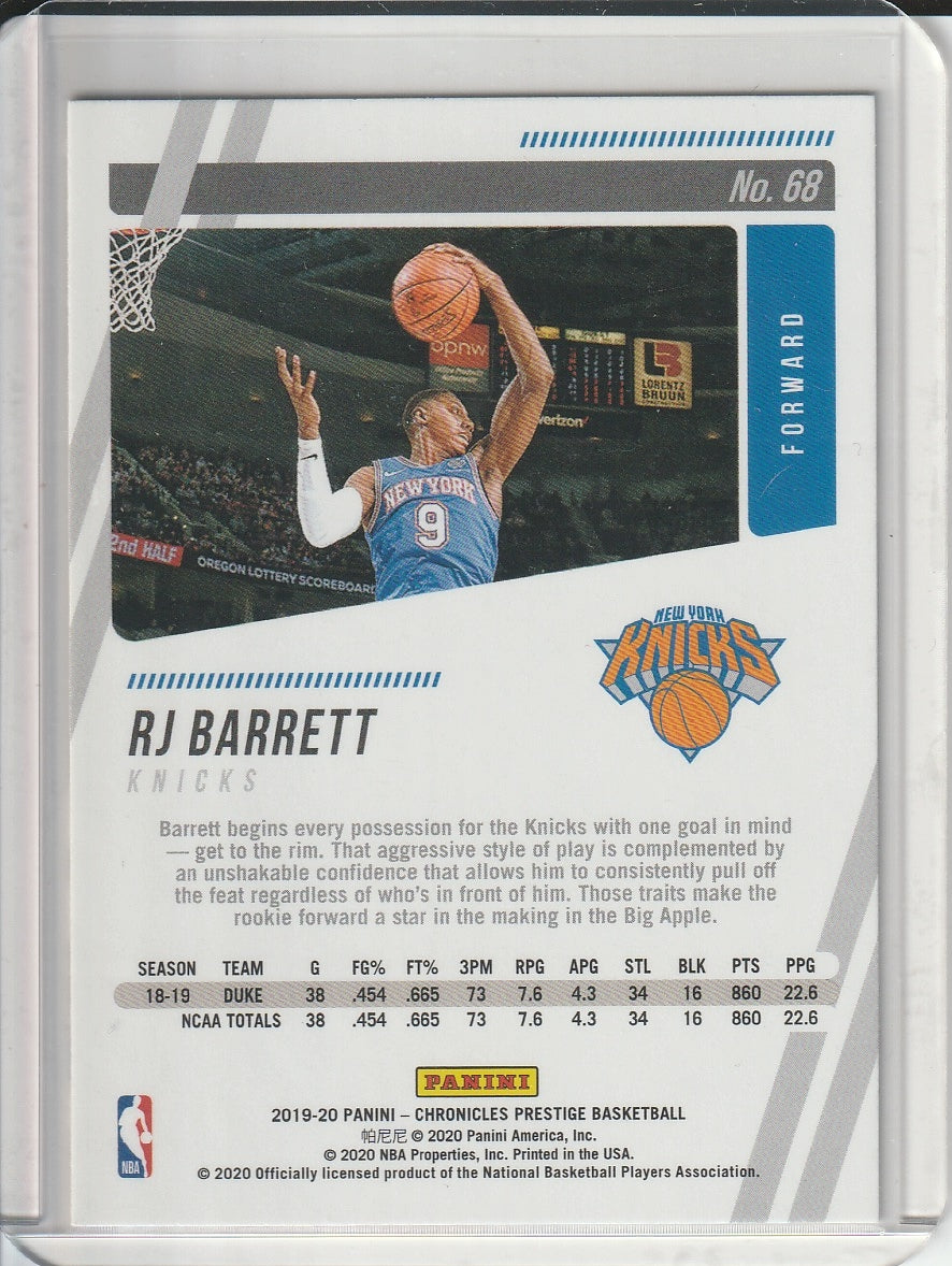 2019-20 Panini Chronicles Prestige Basketball - RJ Barrett 'Pink' RC Rookie