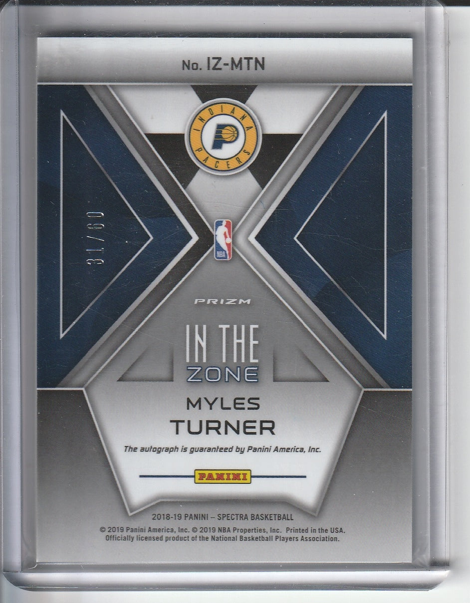 2018-19 Panini Spectra Basketball - Myles Turner 'In the Zone' Auto /60 *On-Card Autograph*