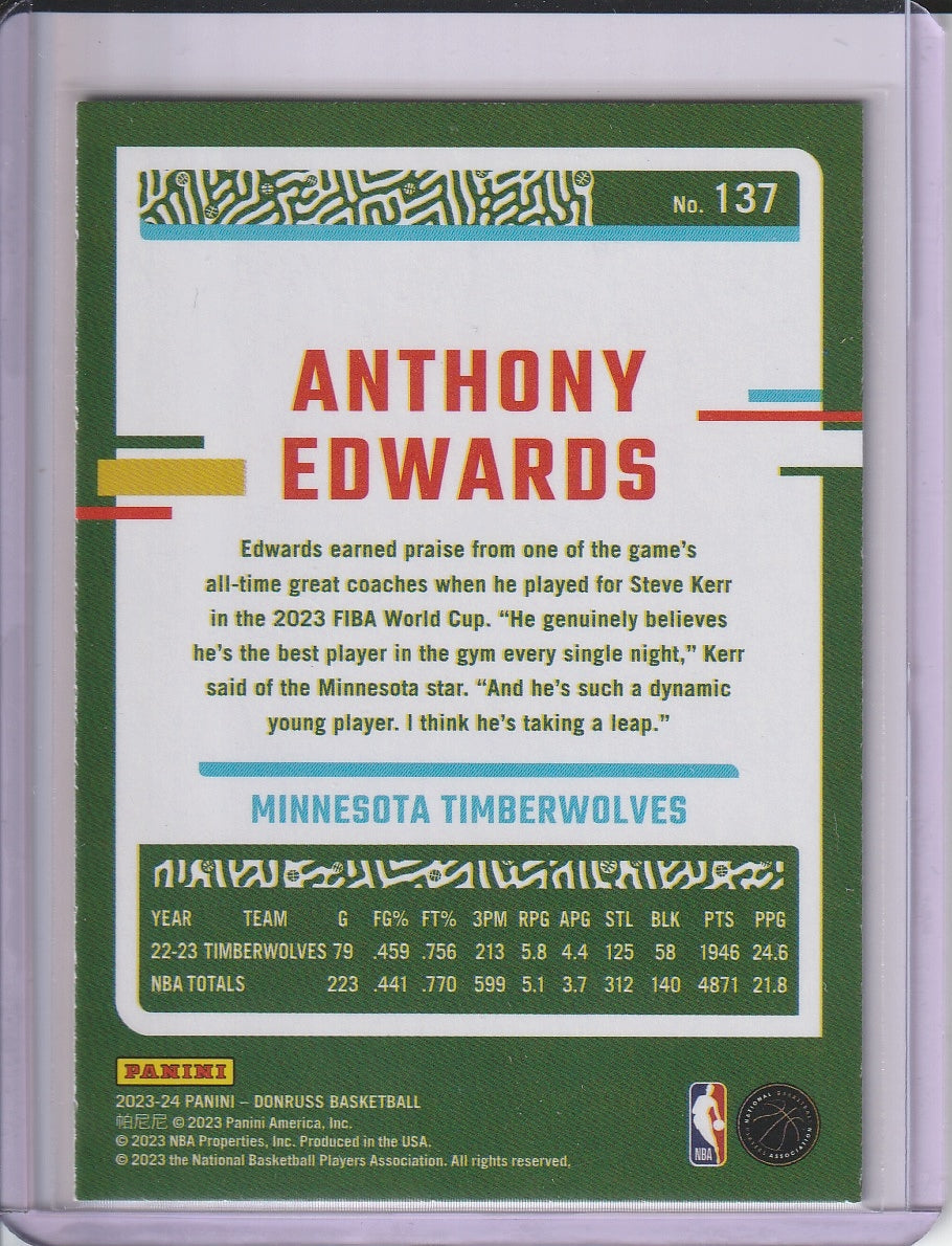 2023-24 Panini Donruss Basketball - Anthony Edwards 'Green Laser'