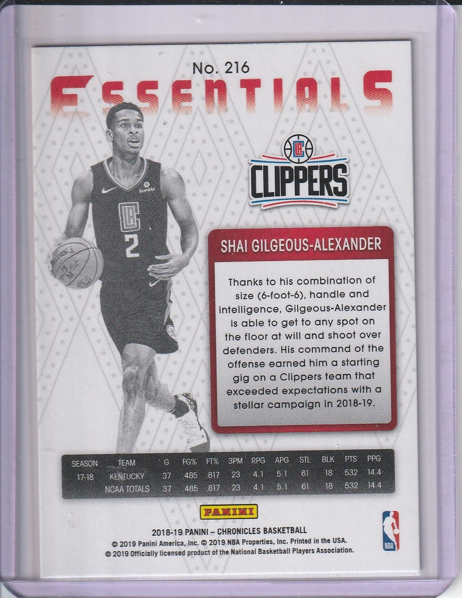 2018-19 Panini Chronicles Basketball - Shai Gilgeous-Alexander 'Essentials' RC Rookie