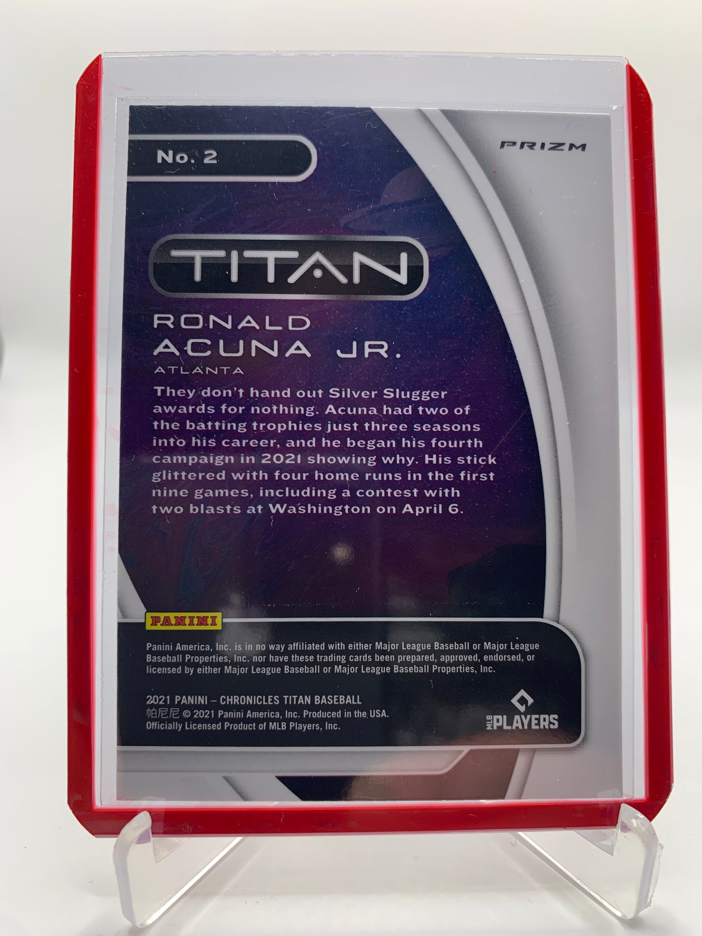 2021 Panini Chronicles Titan Baseball - Ronald Acuna Jr ‘Purple Velocity’