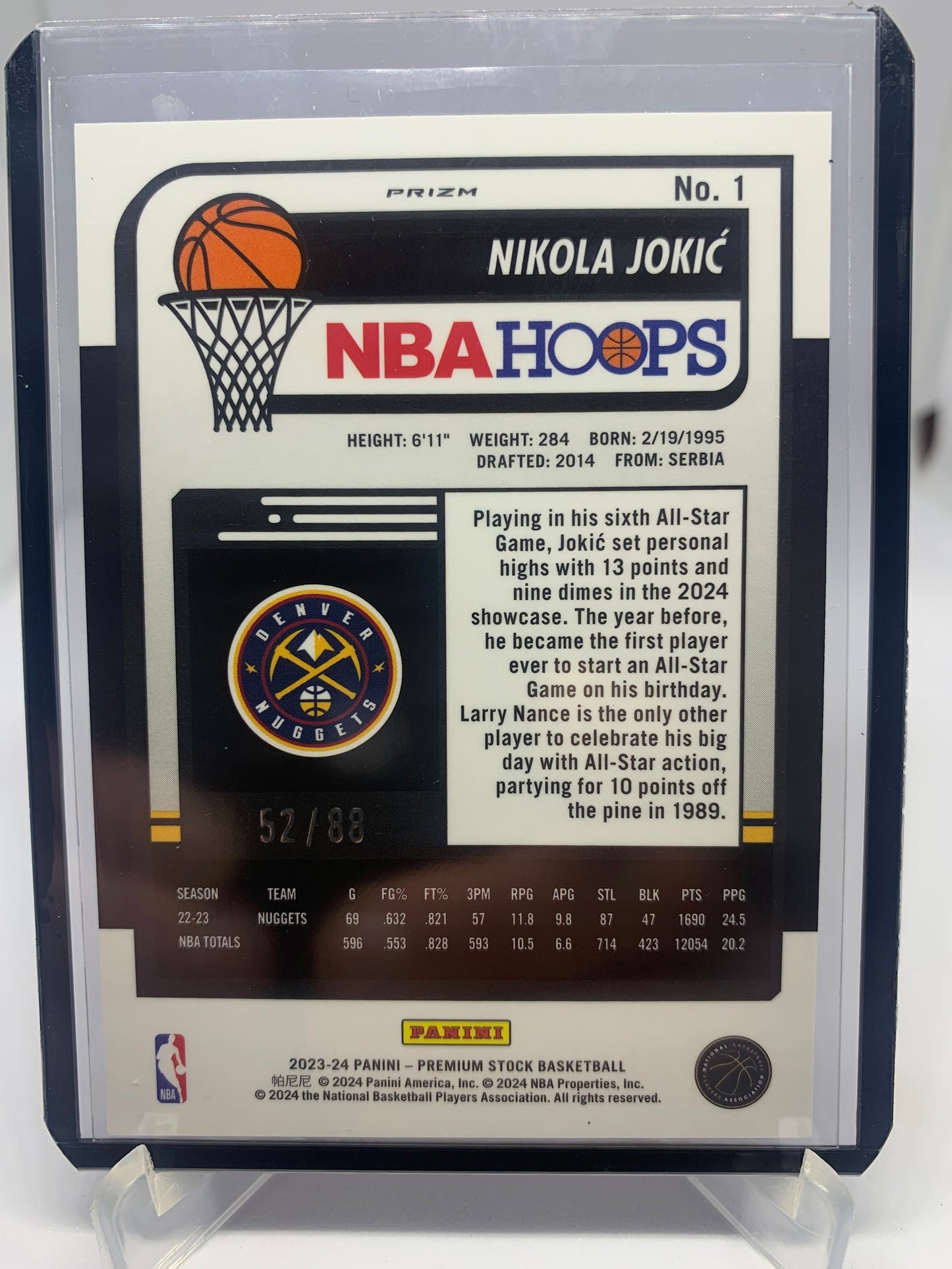 2023-24 Panini Hoops Premium Stock Basketball - Nikola Jokic ‘Red Scope Prizm’ /88