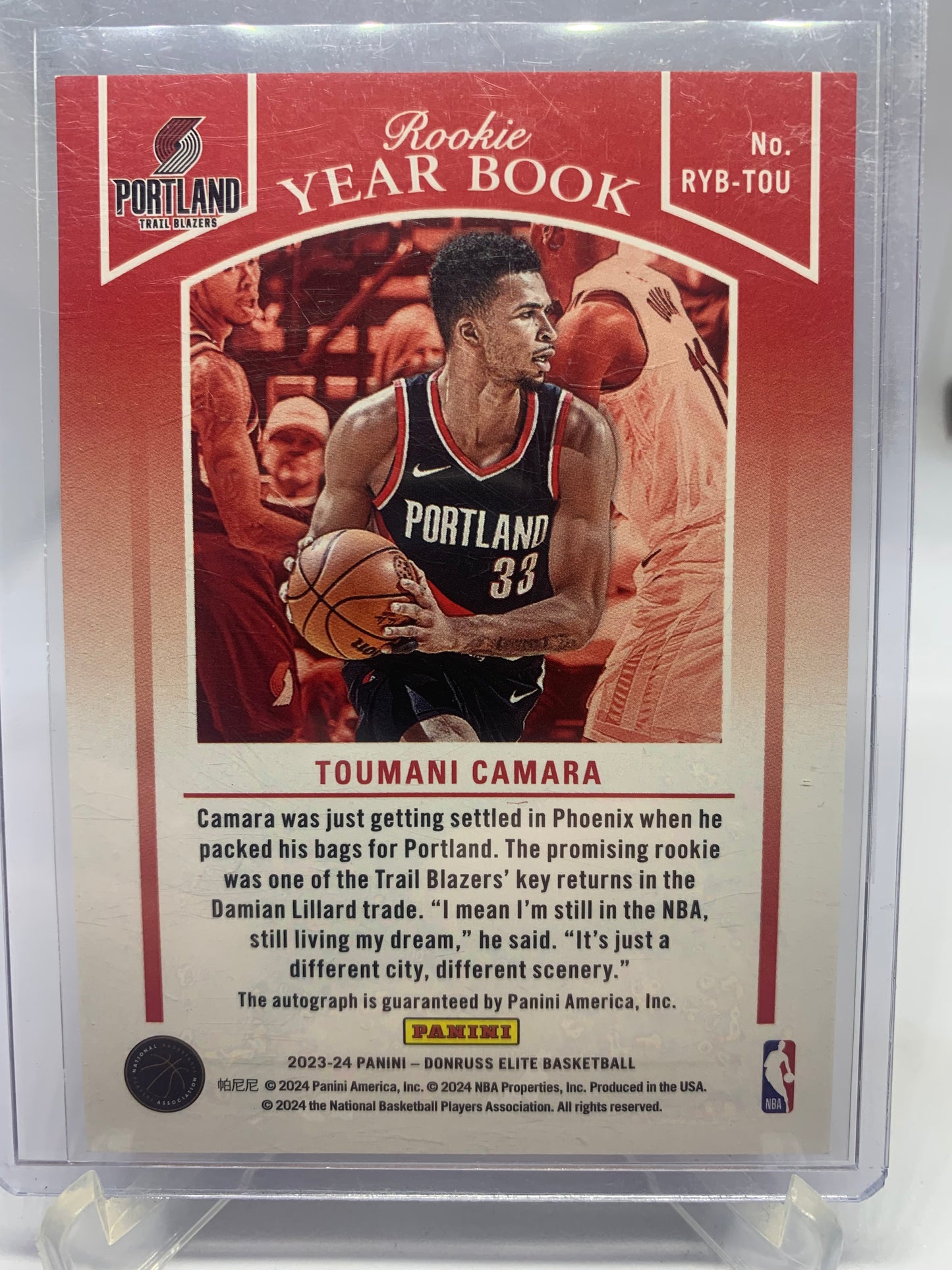 2023-24 Panini Donruss Elite Basketball - Toumani Camara ‘Rookie Year Book’ Autograph RC