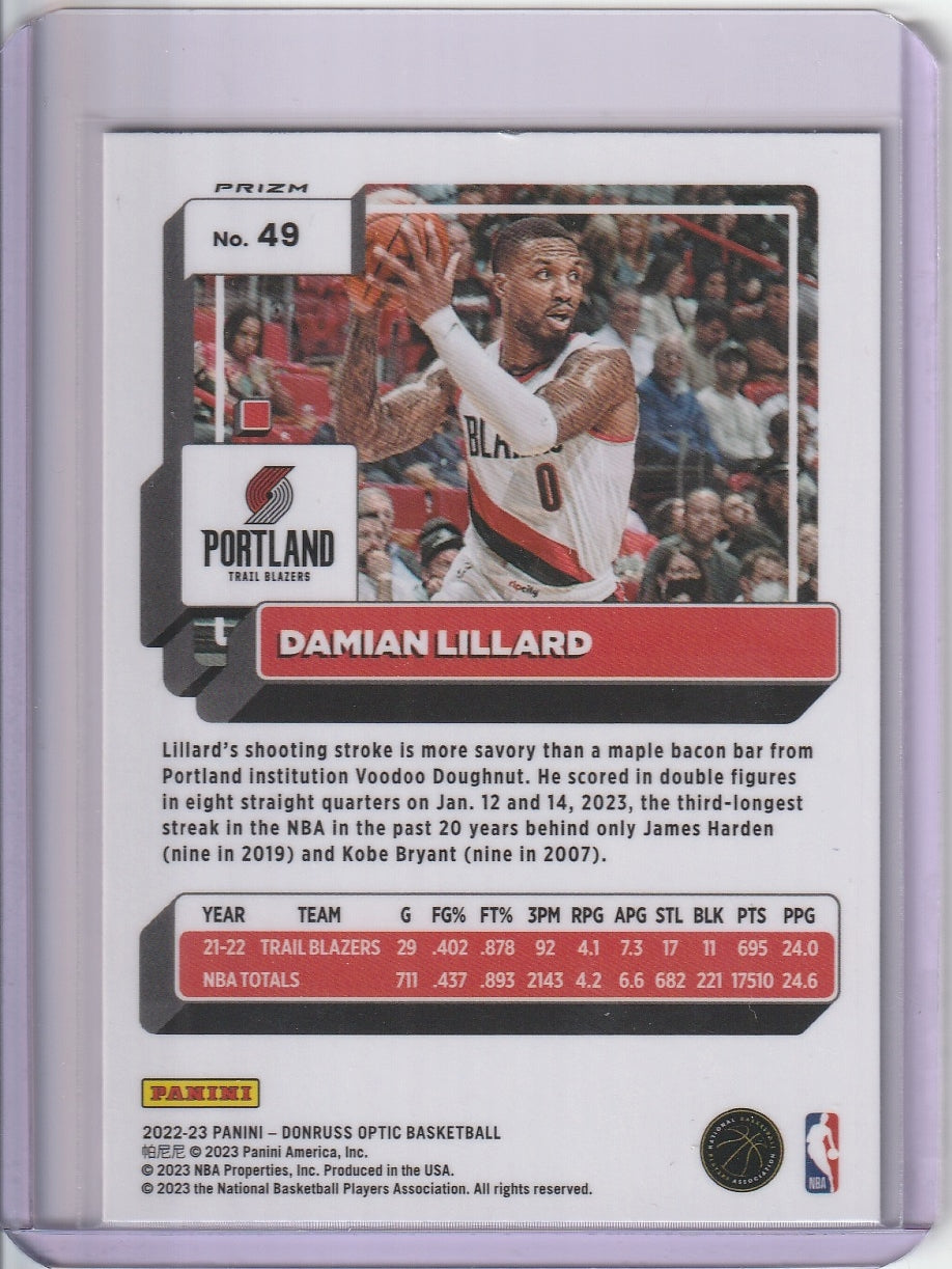 2022-23 Panini Donruss Optic Basketball - Damian Lillard Base Holo Prizm