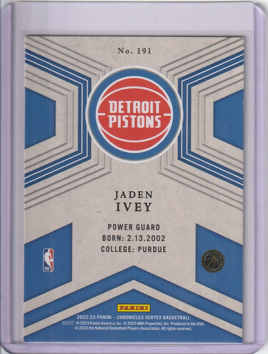 2022-23 Panini Chronicles Vertex Basketball - Jaden Ivey RC Rookie 'Asia Blue'