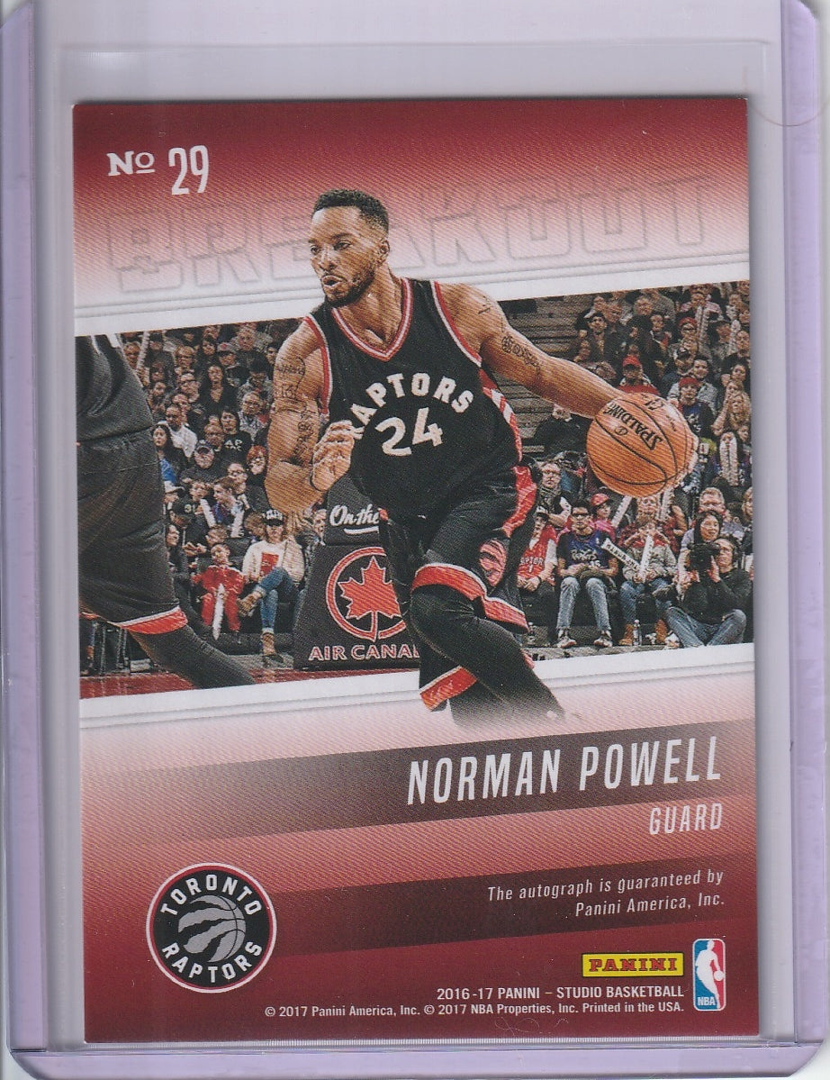 2017-18 Panini Studio Basketball - Norman Powell 'Breakout Signatures' /299 Autograph