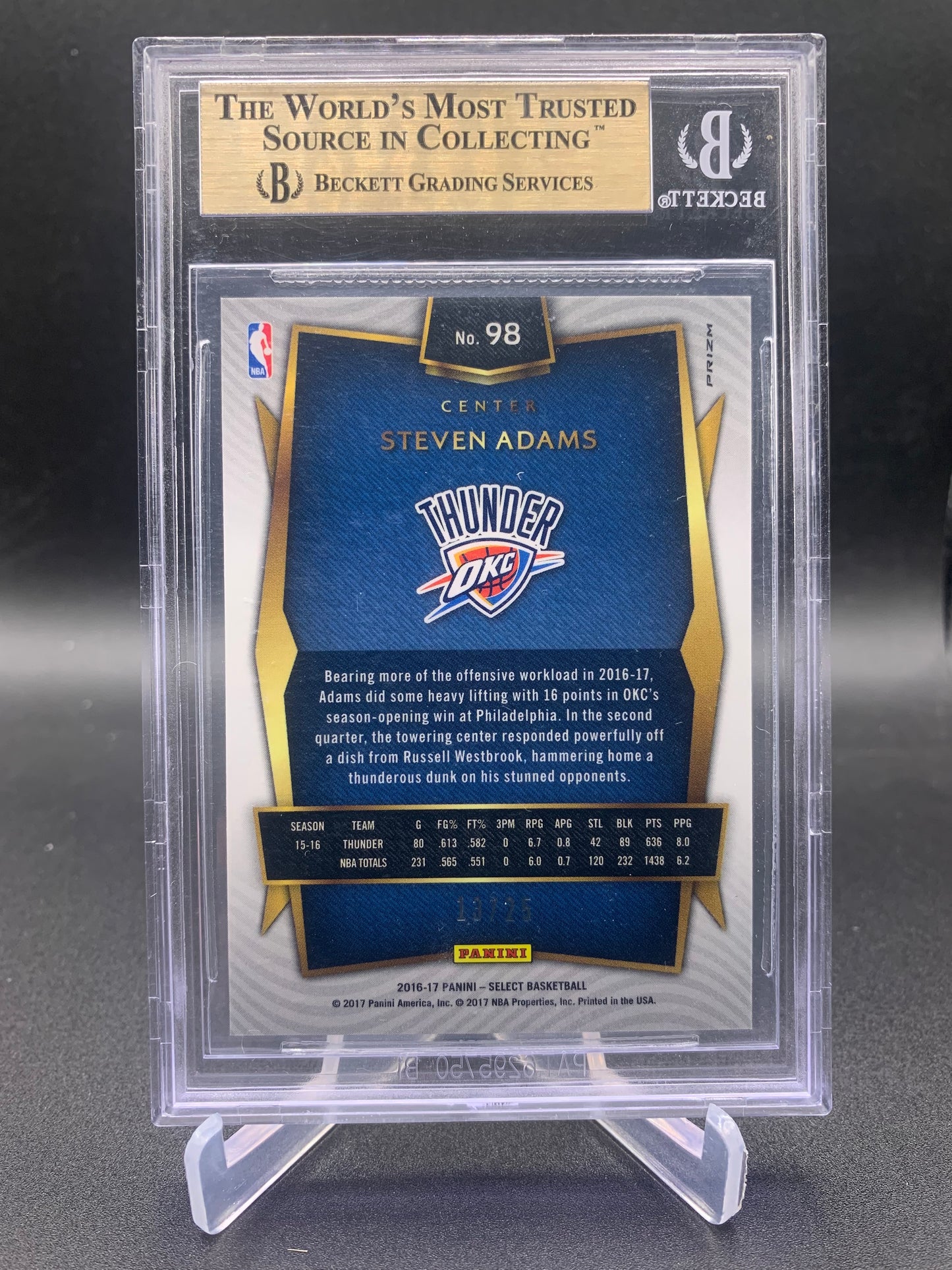2016-17 Panini Select Basketball - Steven Adams ‘Tie Dye’ Prizm /25 BGS 9.5