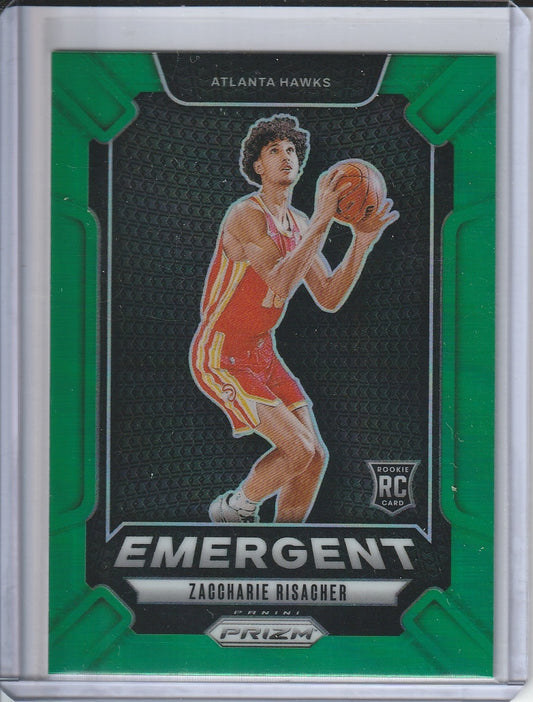 2024-25 Panini Prizm Basketball - Zaccharie Risacher 'Emergent' Green Prizm RC Rookie