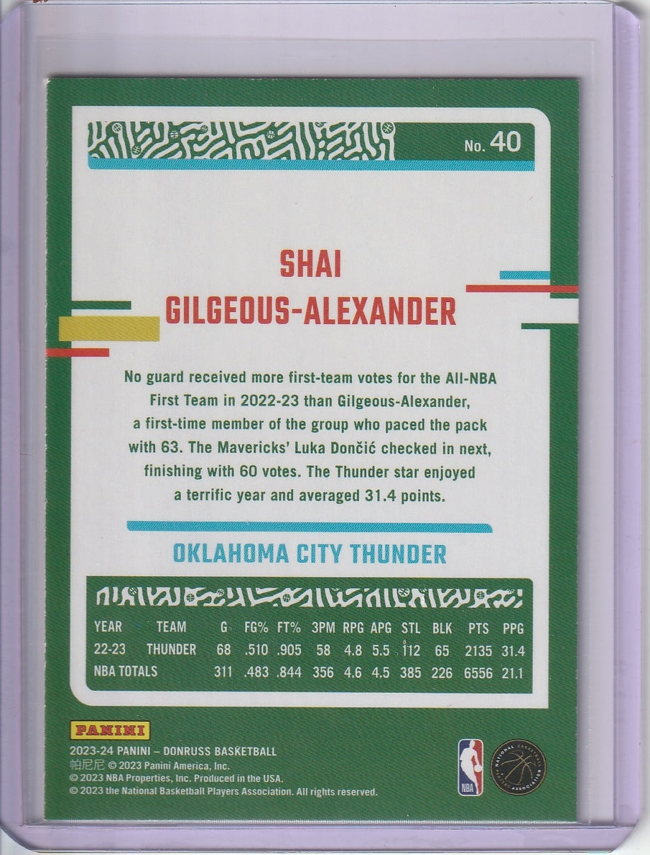 2023-24 Panini Donruss Basketball - Shai Gilgeous-Alexander 'Green Laser' Holo