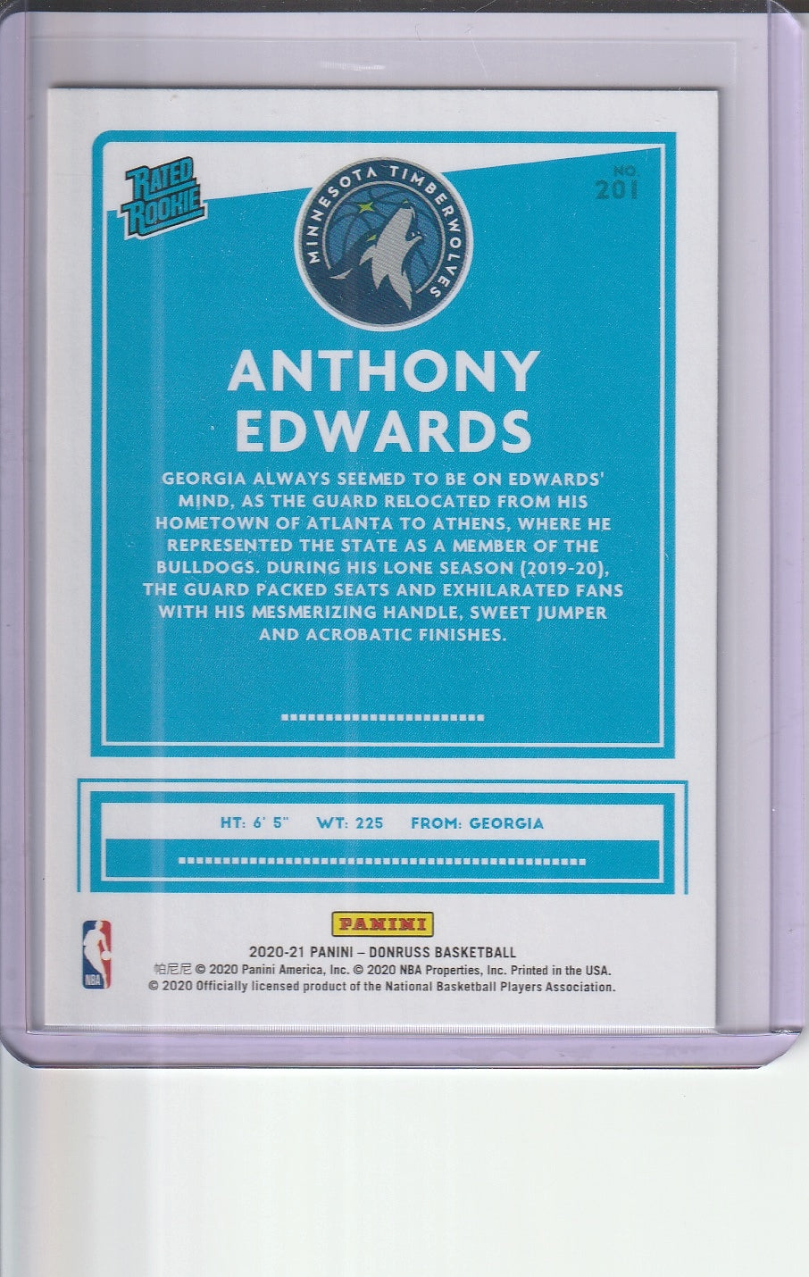 2020-21 Panini Donruss Basketball - Anthony Edwards 'Rated Rookie' RC Rookie