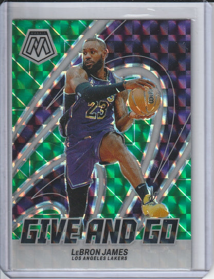 2023-24 Panini Mosaic Basketball - LeBron James 'Give and Go' Green Prizm