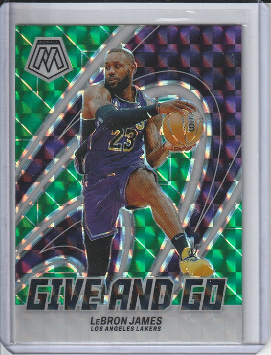 2023-24 Panini Mosaic Basketball - LeBron James 'Give and Go' Green Prizm