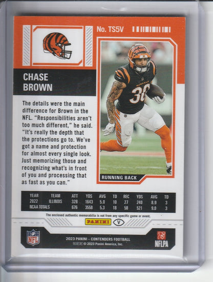 2023 Panini Contenders Football - Chase Brown 'Rookie Ticket' Jersey Relic RC
