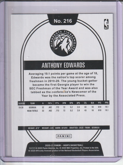 2020-21 Panini Hoops Basketball - Anthony Edwards RC Rookie