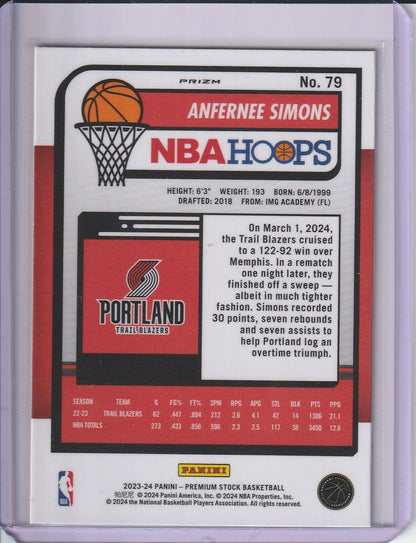 2023-24 Panini Premium Stock Hoops Basketball - Anfernee Simons 'Seismic'