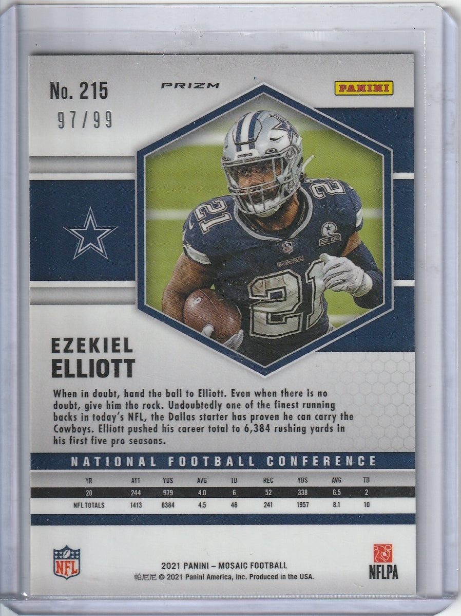 .2021 Panini Mosaic Football - Ezekiel Elliott 'Blue Prizm' /99