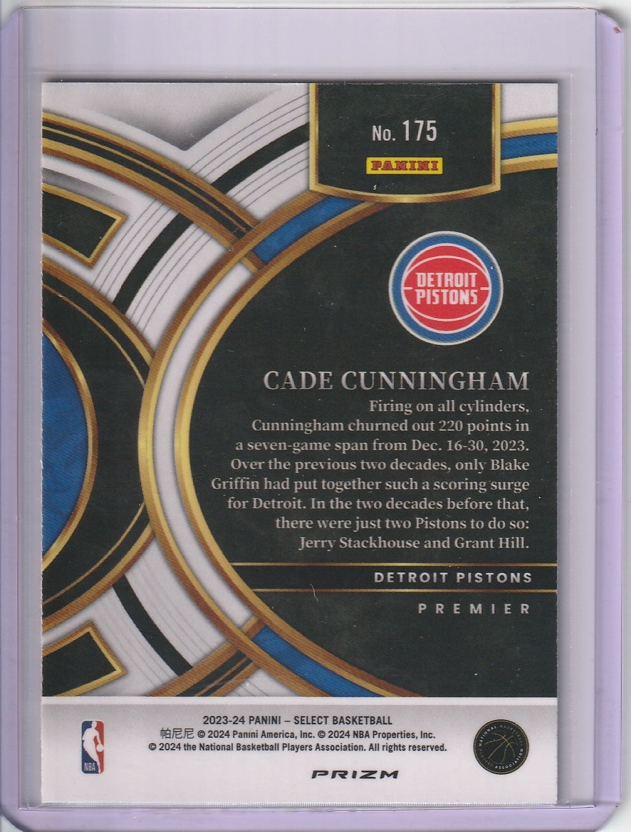 2023-24 Panini Select Basketball - Cade Cunningham 'Premier Level' Silver Prizm Holo