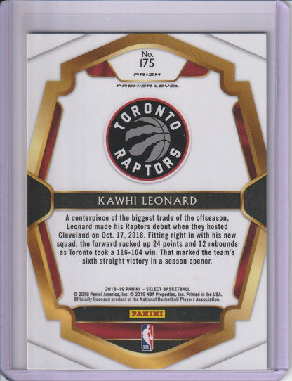 2018-19 Panini Select Basketball - Kawhi Leonard 'Premier Level' Silver Prizm Holo